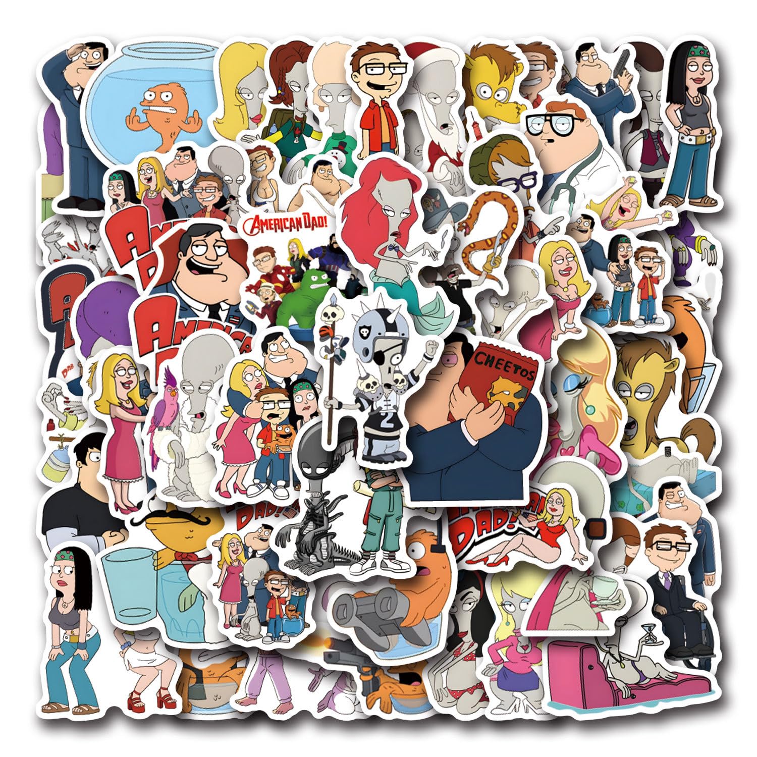 50 Pcs American Dad Stickers for Laptop Cool Decals for Teens Kids Boys Skateboard Phone