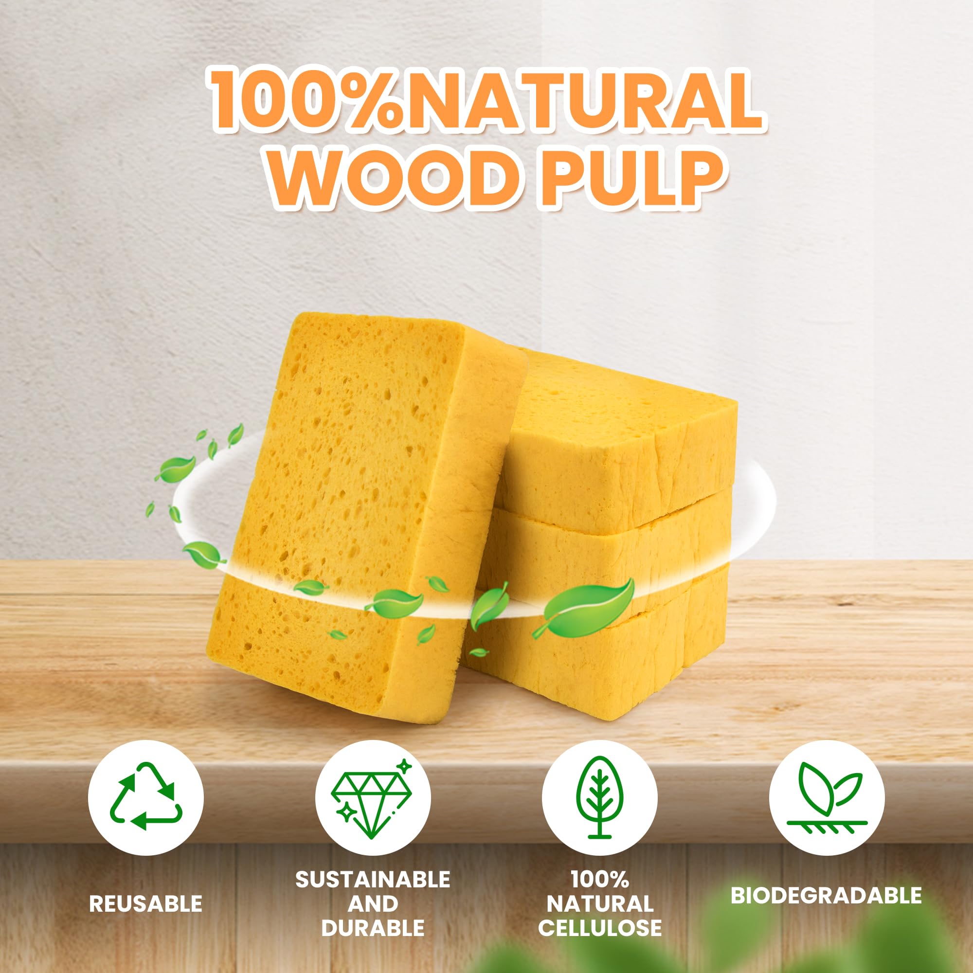 8 esponjas de cocina desplegables, esponjas naturales antiarañazos, esponjas de celulosa comprimida francesa para platos de cocina, baño, coches, esponjas de limpieza ecológicas, resistentes a
