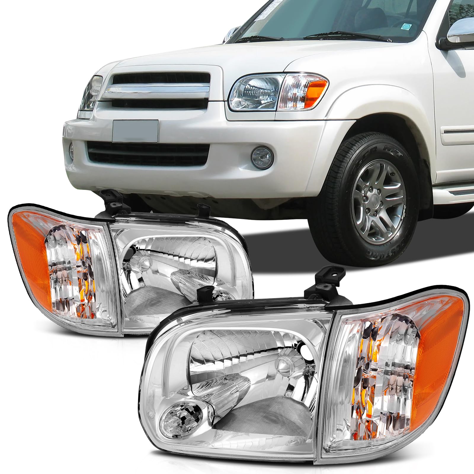 SCITOO Headlight Assembly Fits For Toyota Corolla 2003-2008 headlamp in Chrome Housing Amber Reflector Clear Lens — view 70