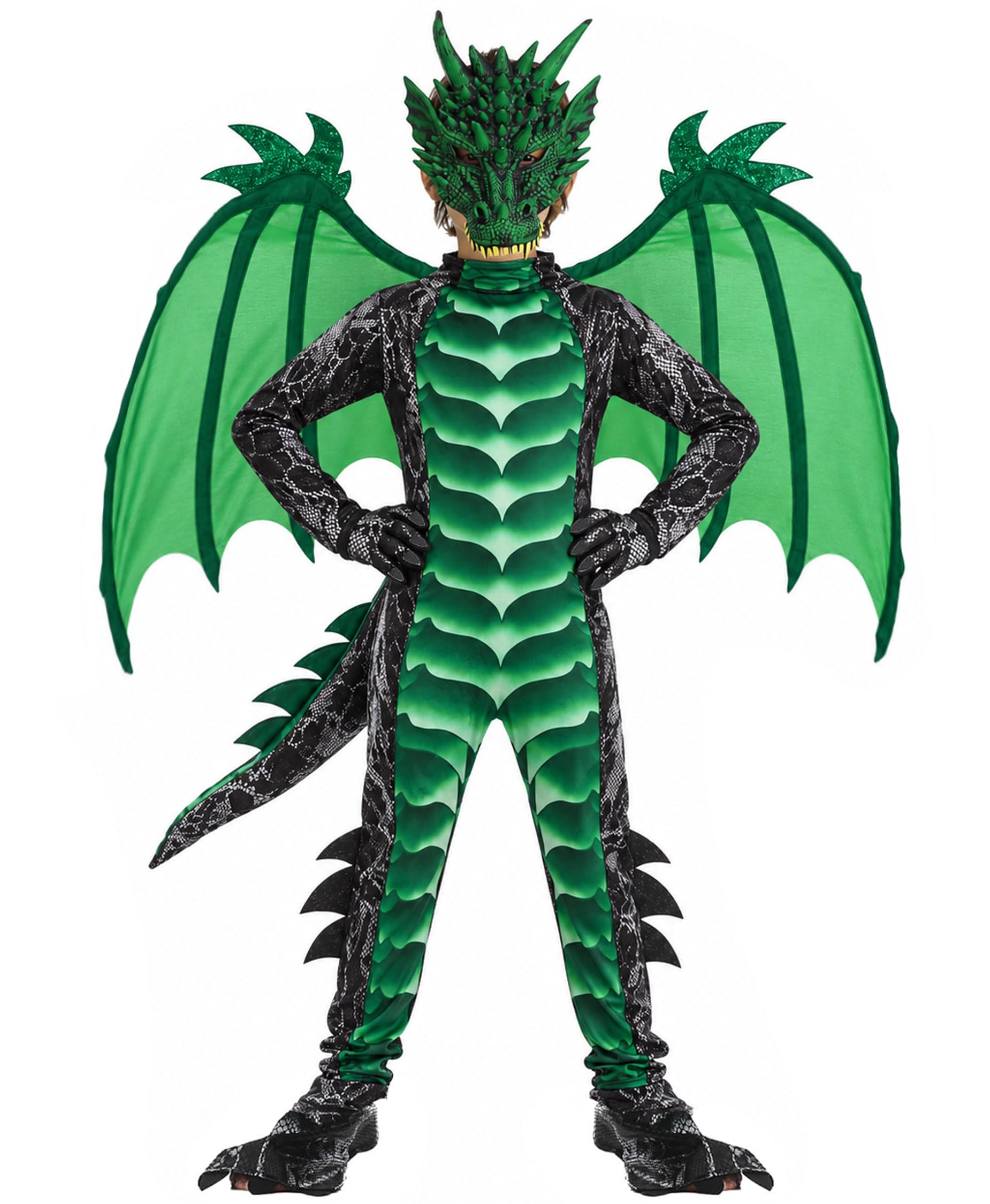 Corespe Kids Dragon Costume Set with Tail and Mask Boys Halloween Dragon Cosplay Dress Up Outfits