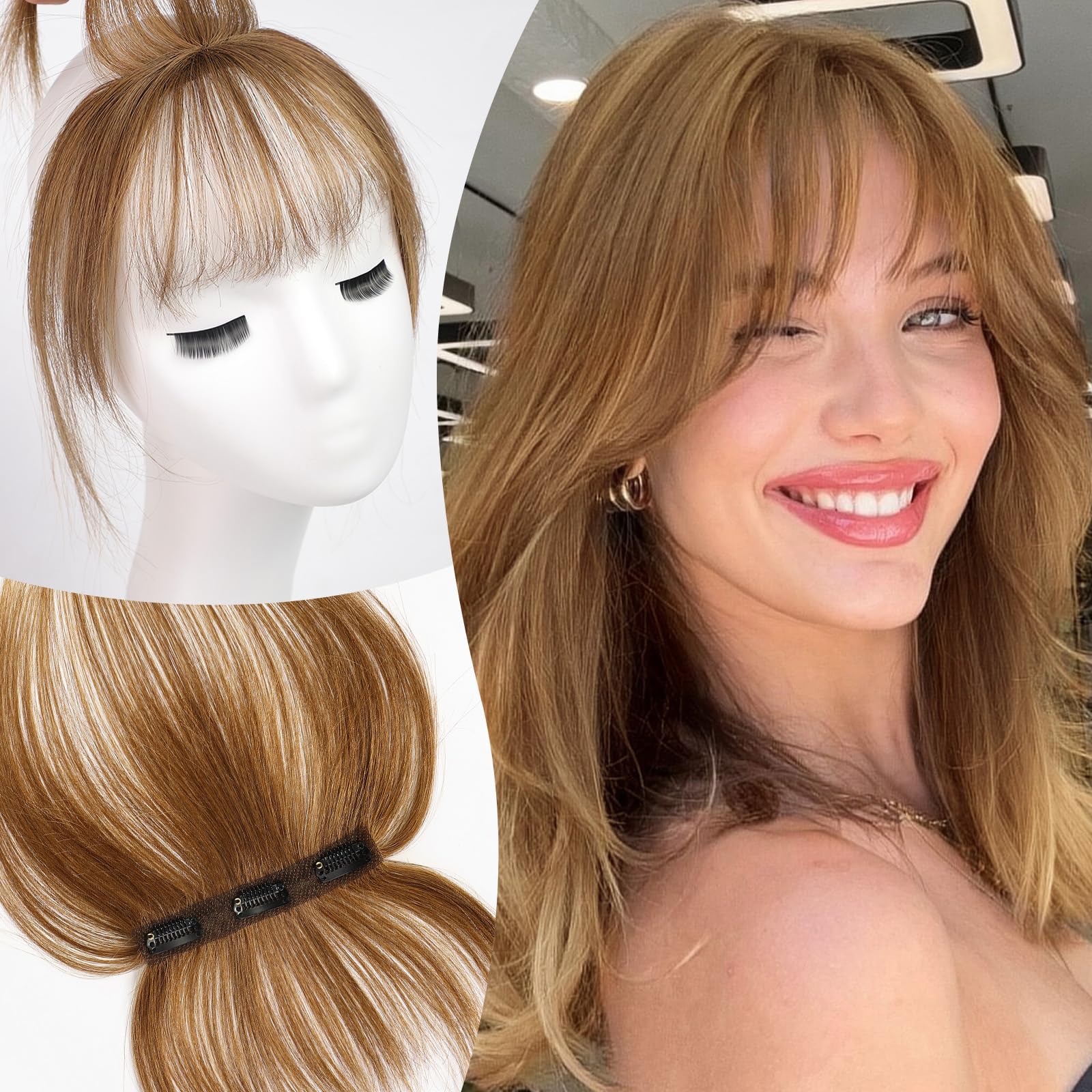 EMMOR Clip in Bangs, 100% Human Hair Bangs with 3 Non-slip Clips