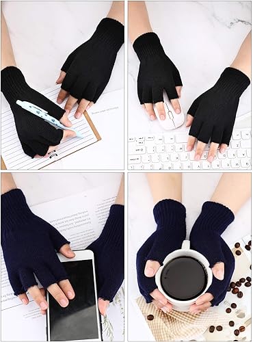 Miniatura 2 de SATINIOR 3 Pares de Guantes de Medio Dedo Invierno Guantes de Tejido sin Dedos para Escribir en Oficina Fría