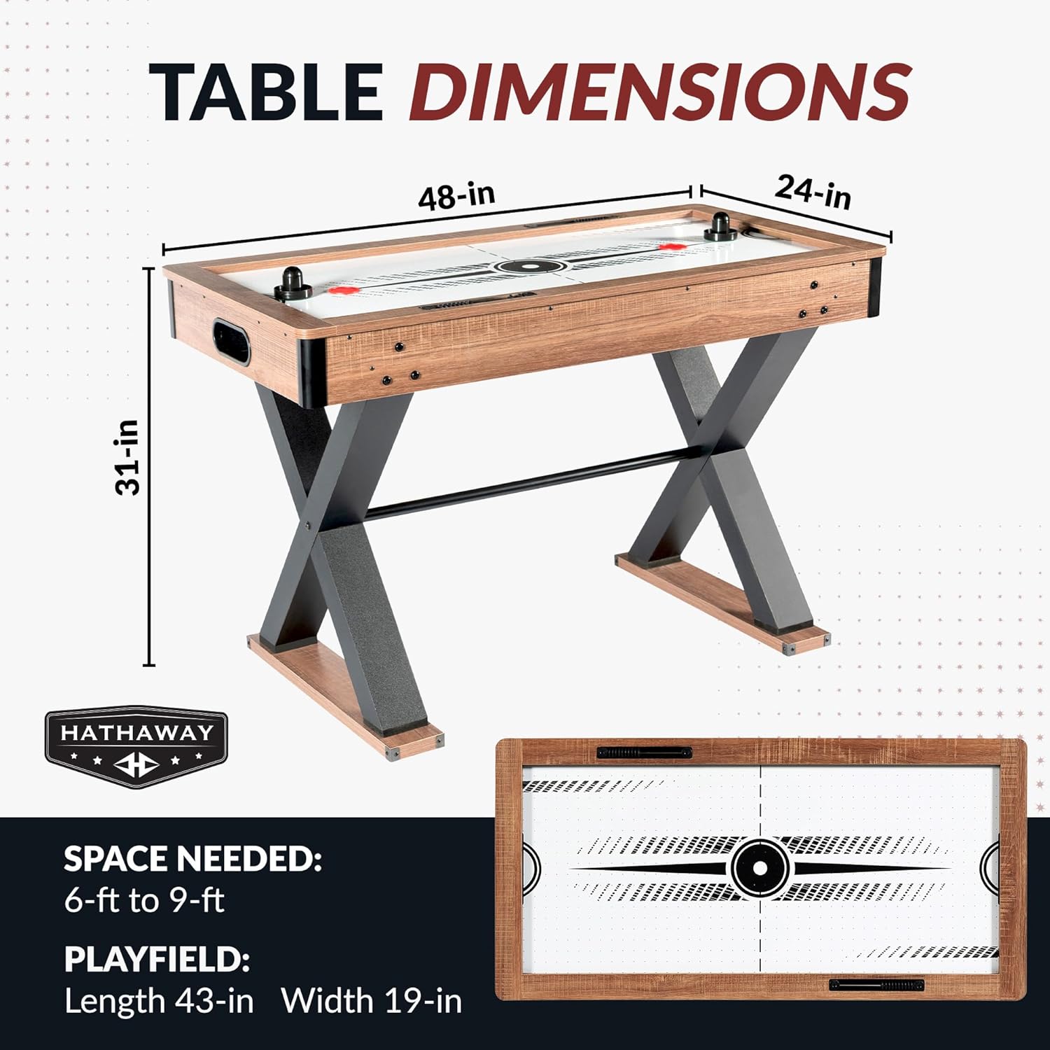Hathaway Fullerton 48-in Air Hockey Table for Adults – Driftwood Finish with Slide Scorers, Pucks, and Strikers – Indoor Game Room Table for Family Fun