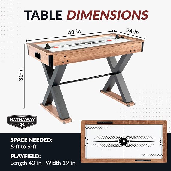Hathaway Fullerton 48-in Air Hockey Table for Adults Driftwood Finish with Slide Scorers, Pucks, and Strikers Indoor Game Room Table for Family Fun