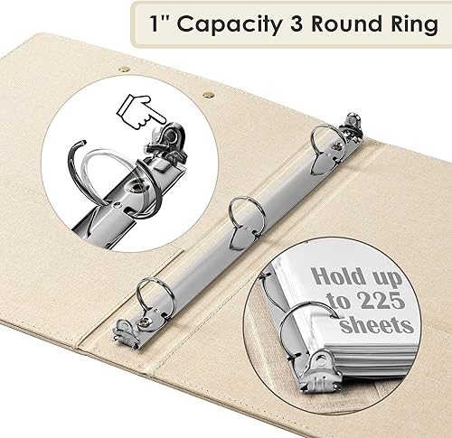 Miniatura 3 de EYROZILL Carpeta de 3 anillas, organizador de carpetas de lino de 1 pulgada para tamaño carta (8.5 x 11 pulgadas) con 5 separadores de pestañas,