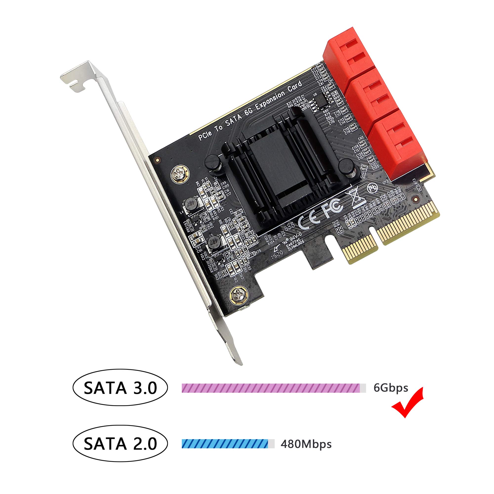 CERRXIAN Tarjeta adaptadora PCIE X4 a 6 SATA 3.0, para arranque de disco del sistema, compatible con modos RAID1, AHCI, SPAN, RAIDO4 (contiene 6 cables SATA)