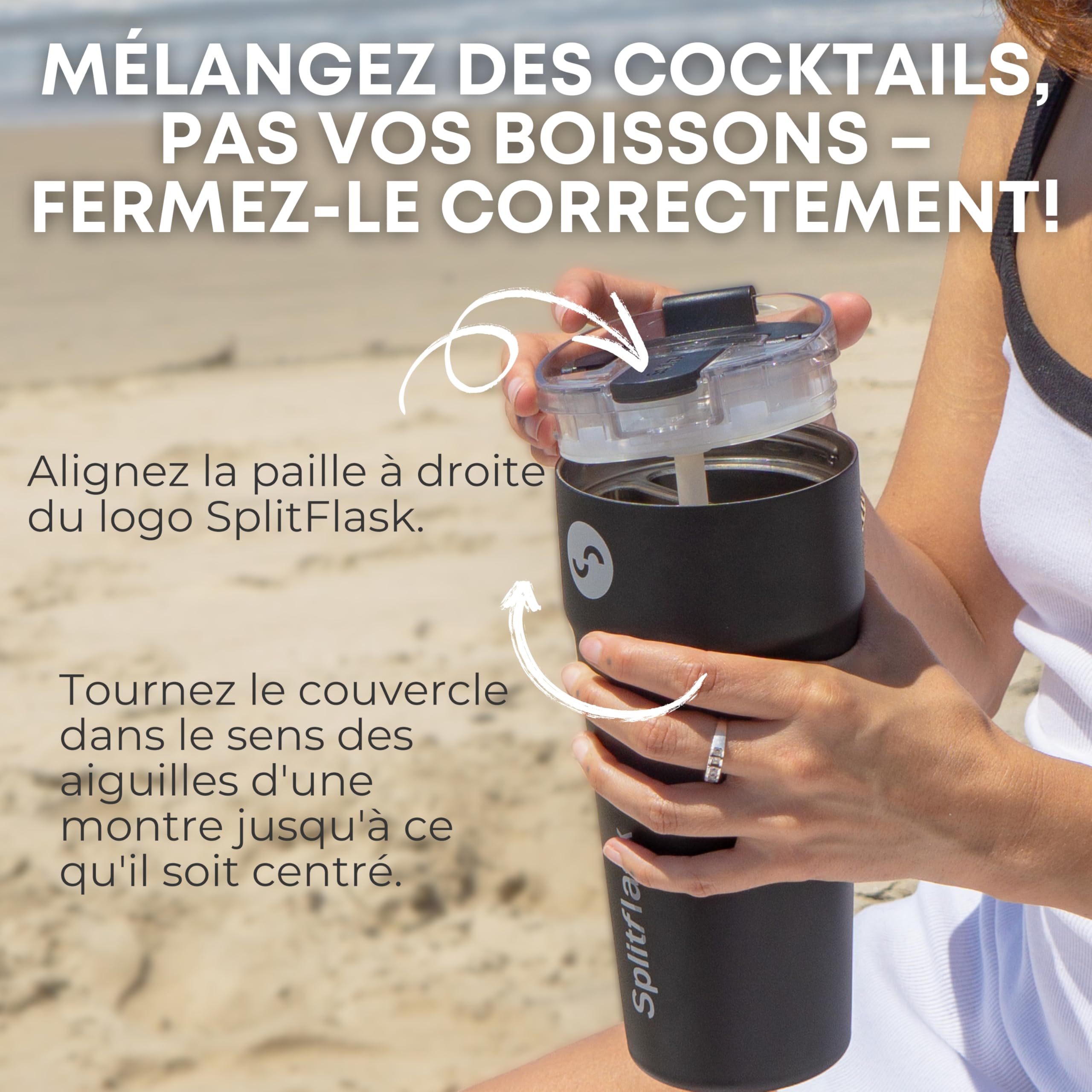 Splitflask Gobelet de voyage 2 en 1 – 850ml Gobelet isotherme à double compartiment, Tasse en acier inoxydable étanche, Boissons chaudes et froides, Bouteille pour café et eau - Blanc | Cafe et eau froide en meme temps, dans un seul gobelet. 850 ml, acier