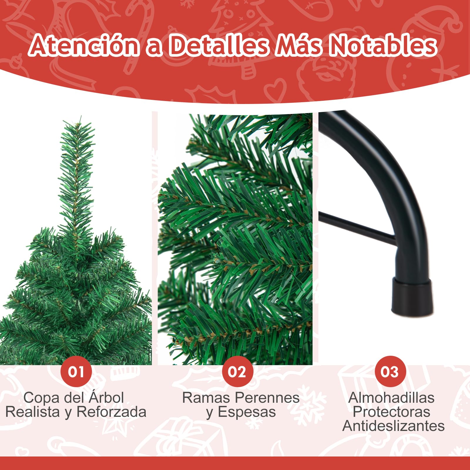 GIANTEX Árbol de Navidad Artificial de 150/180/210/240 cm, Árbol Decorativo con Soporte de Metal, con 350/650/950/1138 Ramas de PVC, Decoración de Navidad para Hogar y Oficina, Verde (210 cm)