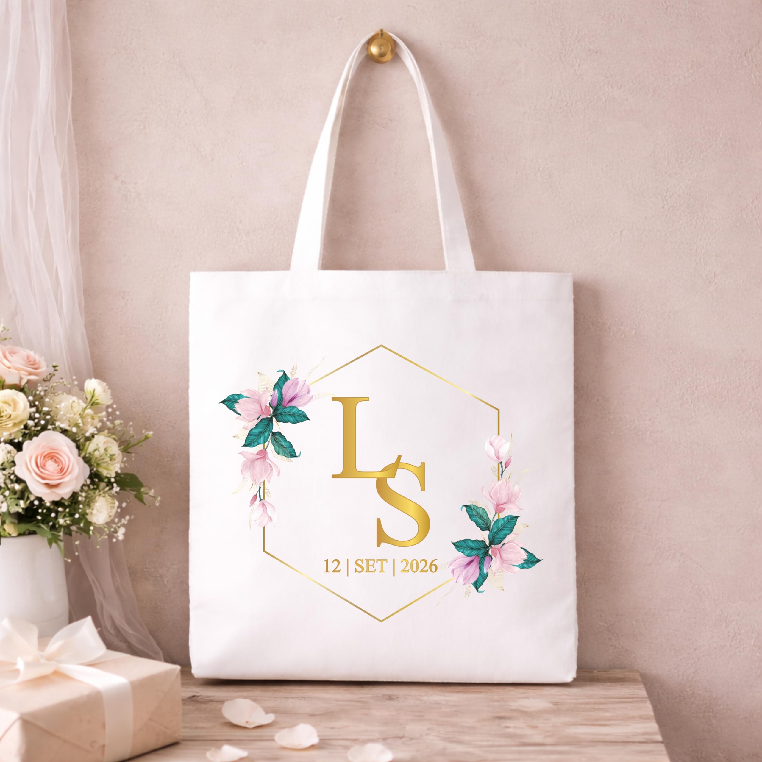 Set 10 Pezzi Borse 36x40cm in TNT Personalizzate Matrimonio, Shopper con Nomi o Iniziali Sposi, Wedding Bag Invitati