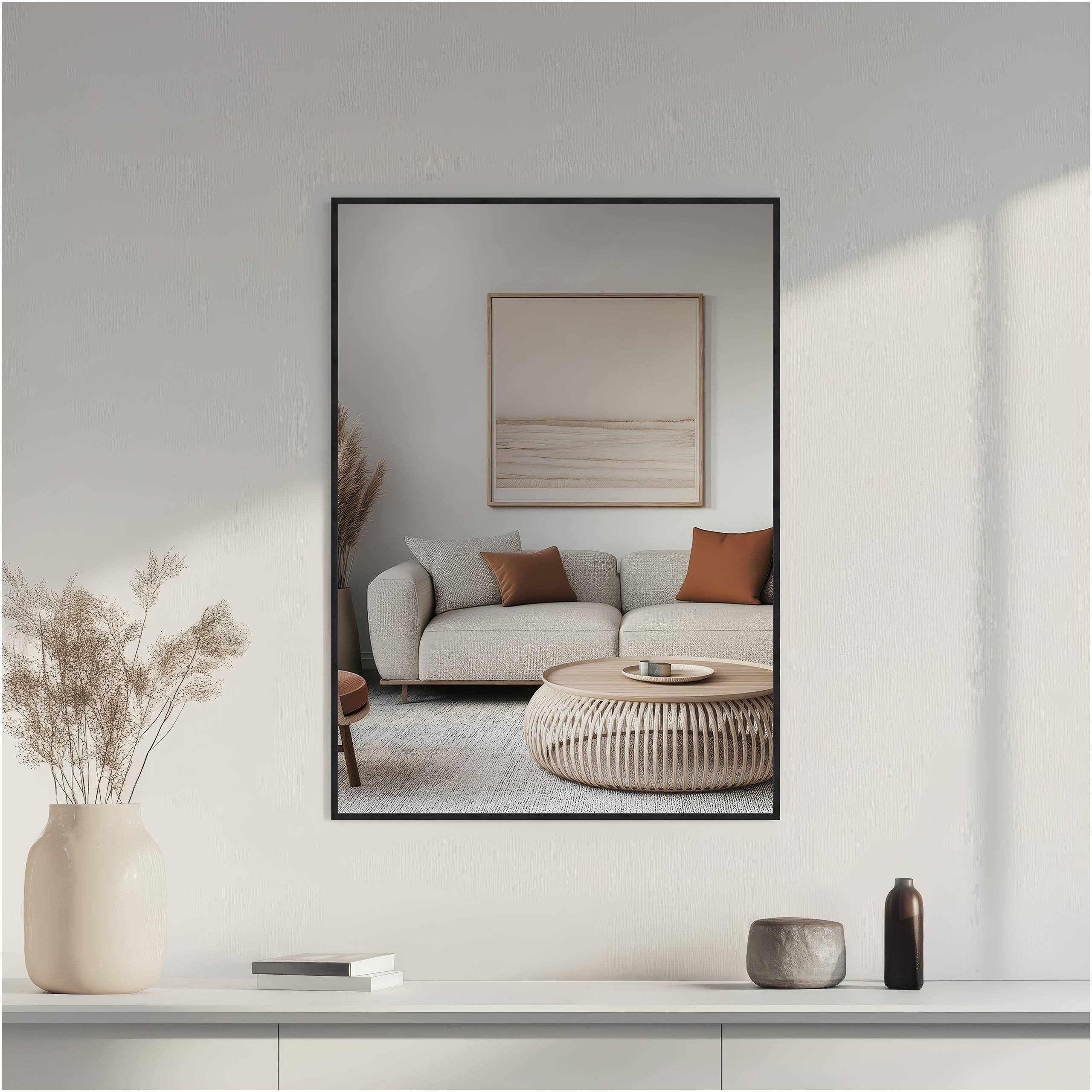 Nielsen Home Matt Black Alpha Rectangular Wall Mirror - 50X70cm - Aluminium Frame - With Hanging Set - Modern Minimalist Home Décor