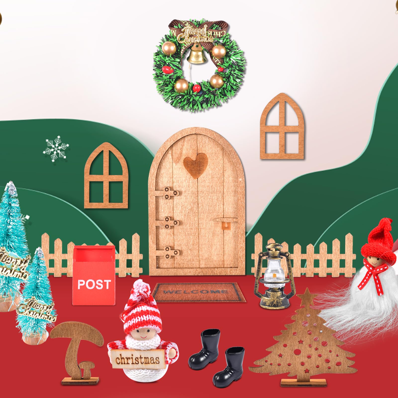 Wichteltür Set Aus Holz – 43-teiliges Weihnachtsdeko-Set Mit Licht Für Magische Adventszeit