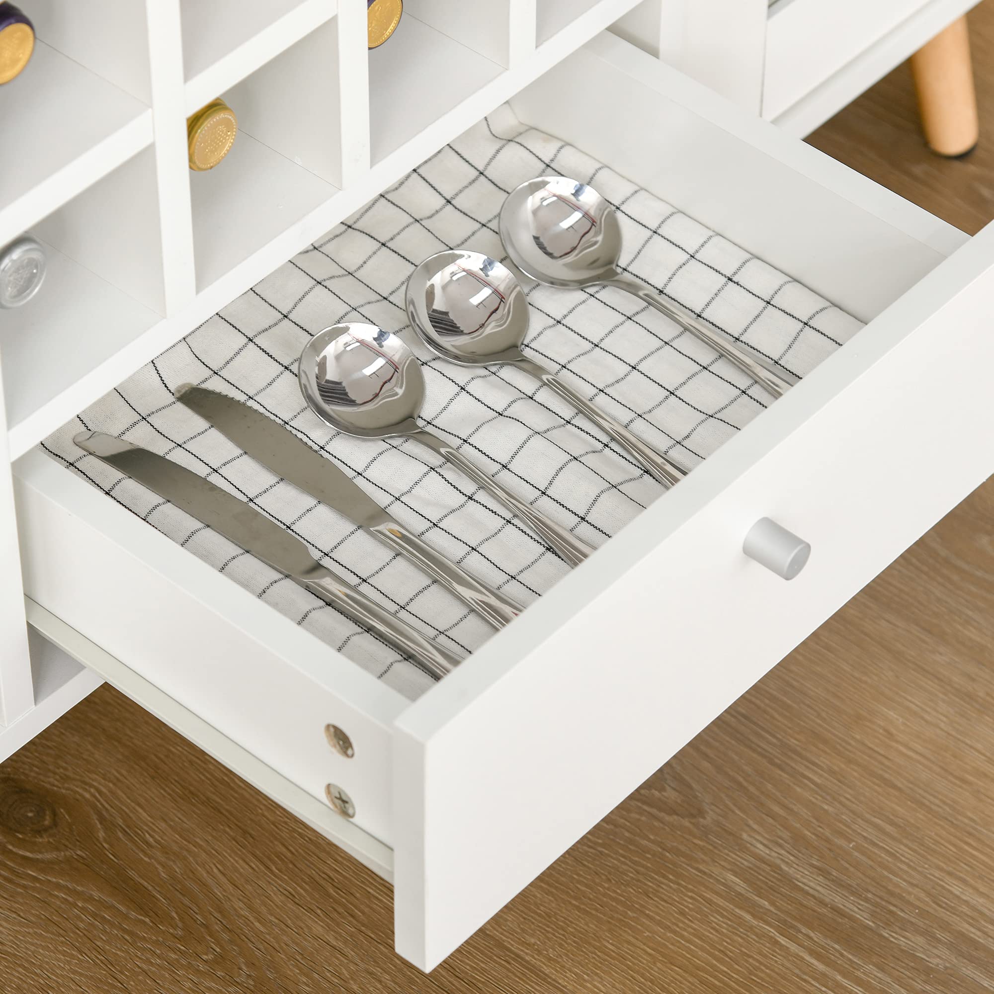 HOMCOM Aparador de Cocina Buffet Alacena con Botellero 100x33x80 cm Blanco | para Salón y Comedor, Almacenaje, Cajón, Estante Abierto, 2 Armarios con Puertas de Cristal, Moderno