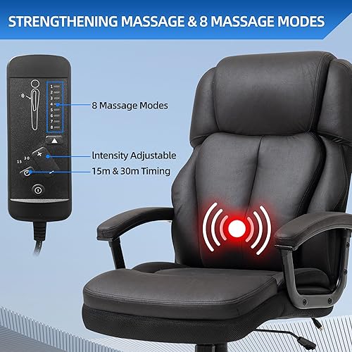 Miniatura 6 de ECOTOUGE Silla de oficina ejecutiva de 500 libras, silla de escritorio ergonómica de microfibra grande y alta con masaje y asiento ampliado, silla