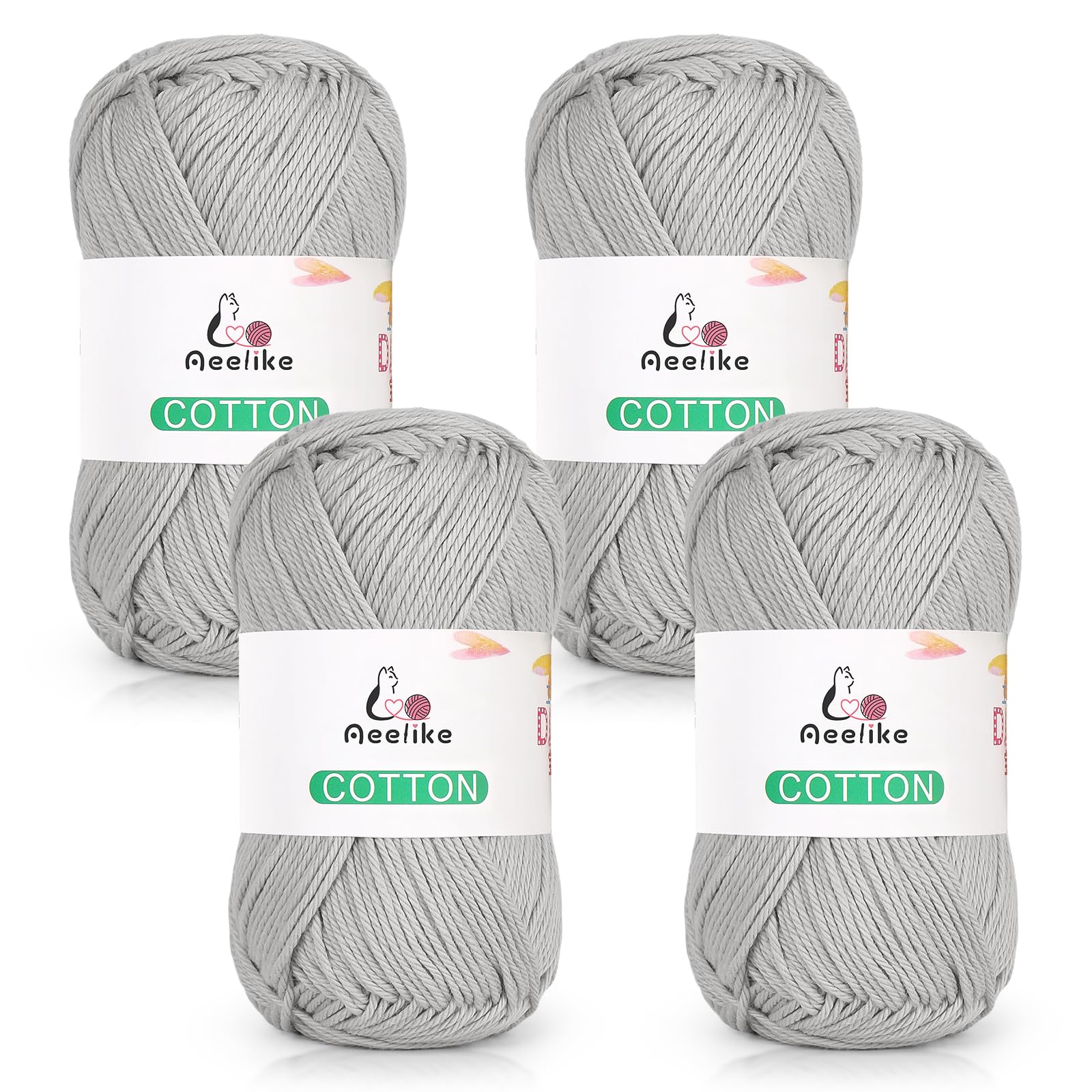 Aeelike 100% Baumwolle Strickgarn, Hochwertig 4Ply Häkelwolle, Superweiche und Hautfreundlich Wolle, geeignet zum Stricken und Häkeln von Schals, Pullovern, Mützen, Handschuhen, Mittelgrau