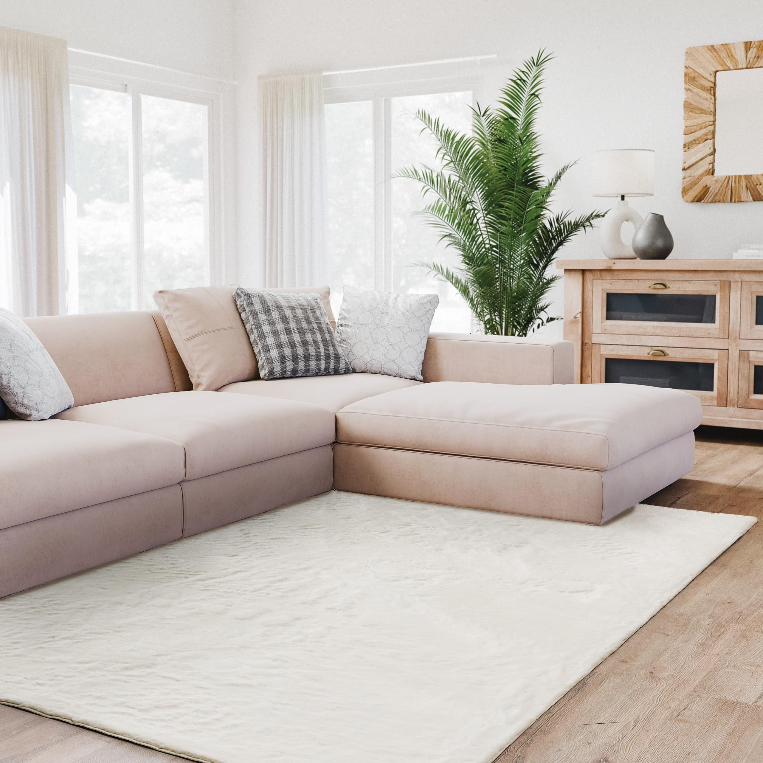 Interiyou Fargo - Alfombra de pelo largo, 200 x 290 cm, color crema, mullida alfombra de pelo sintético, lavable y antideslizante, pelo largo suave