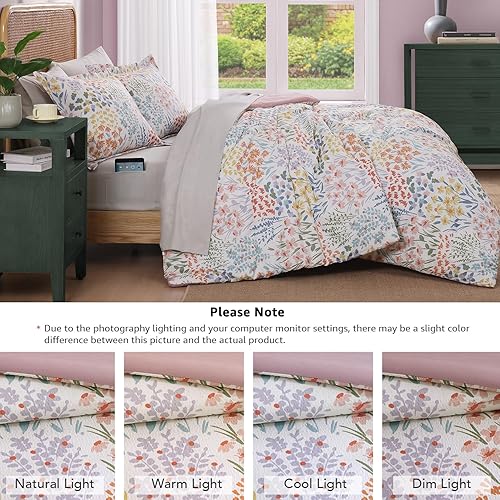 Miniatura 8 de CASAAGUSTO Juego de edredón tamaño Queen, 7 piezas de edredón floral rosado con patrón de hojas de flores, diseño de sirsaca suave para todas las