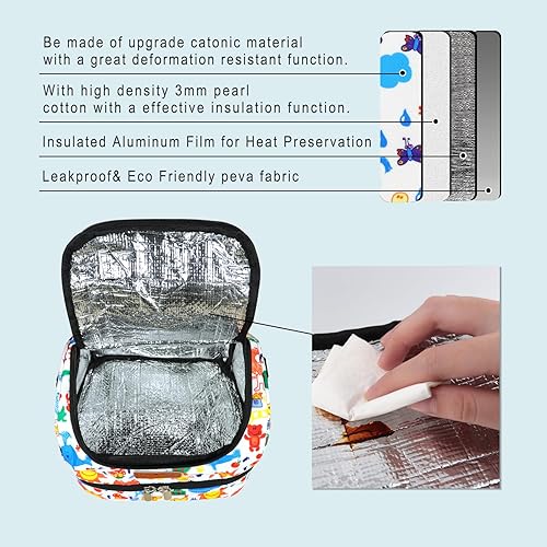 Miniatura 4 de Femuar Lonchera con aislamiento térmico para niños y niñas, con doble compartimento, bolsa pequeña para enfriar, escuela, viajes, regalo (cocodrilo)