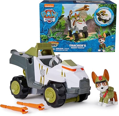 Paw Patrol Jungle Pups, vehículo de mono de rastreador, camión de juguete con figura de acción coleccionable, juguetes para niños y niñas a partir