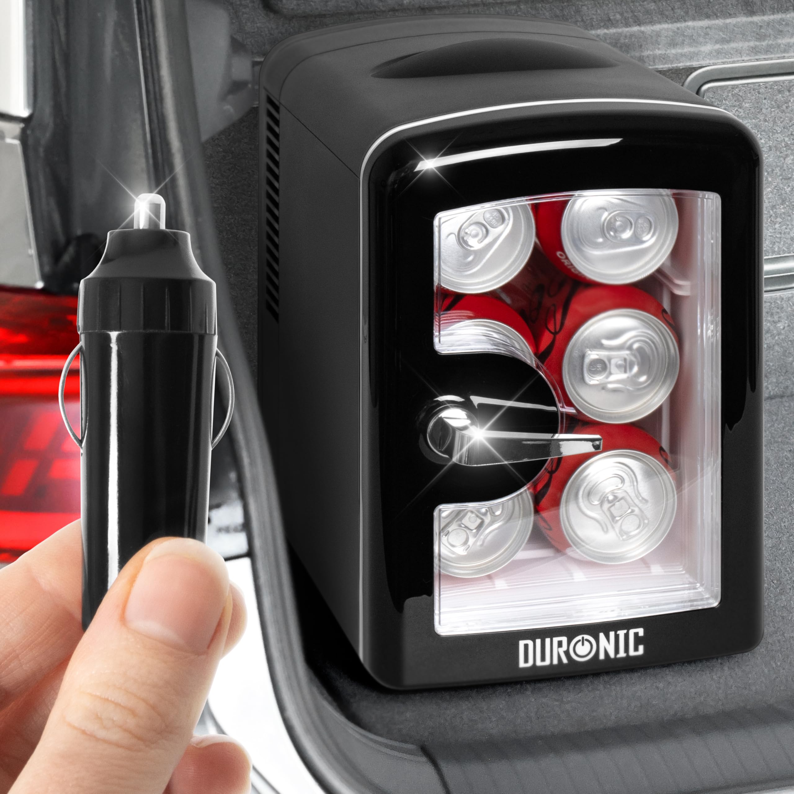 Duronic MFW4 BK Mini Frigo Termoelettrico Portatile 4L per Cosmetici e Bevande, Skincare Cooler, Caldo/Freddo, 6 Lattine, AC/DC 12V Auto e 220V Casa Nero