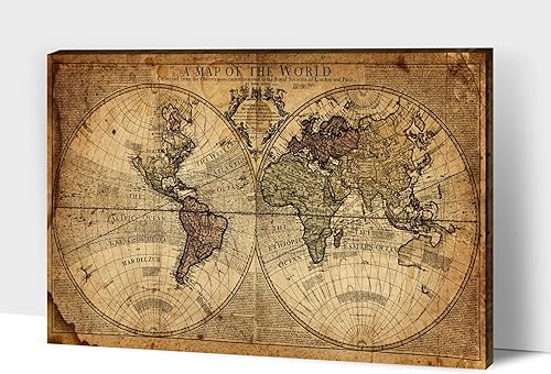 Lienzo decorativo para pared, diseño de mapa del mundo vintage, imágenes de fondo de mapa náutico beige sobre lienzo para decoración de pared de