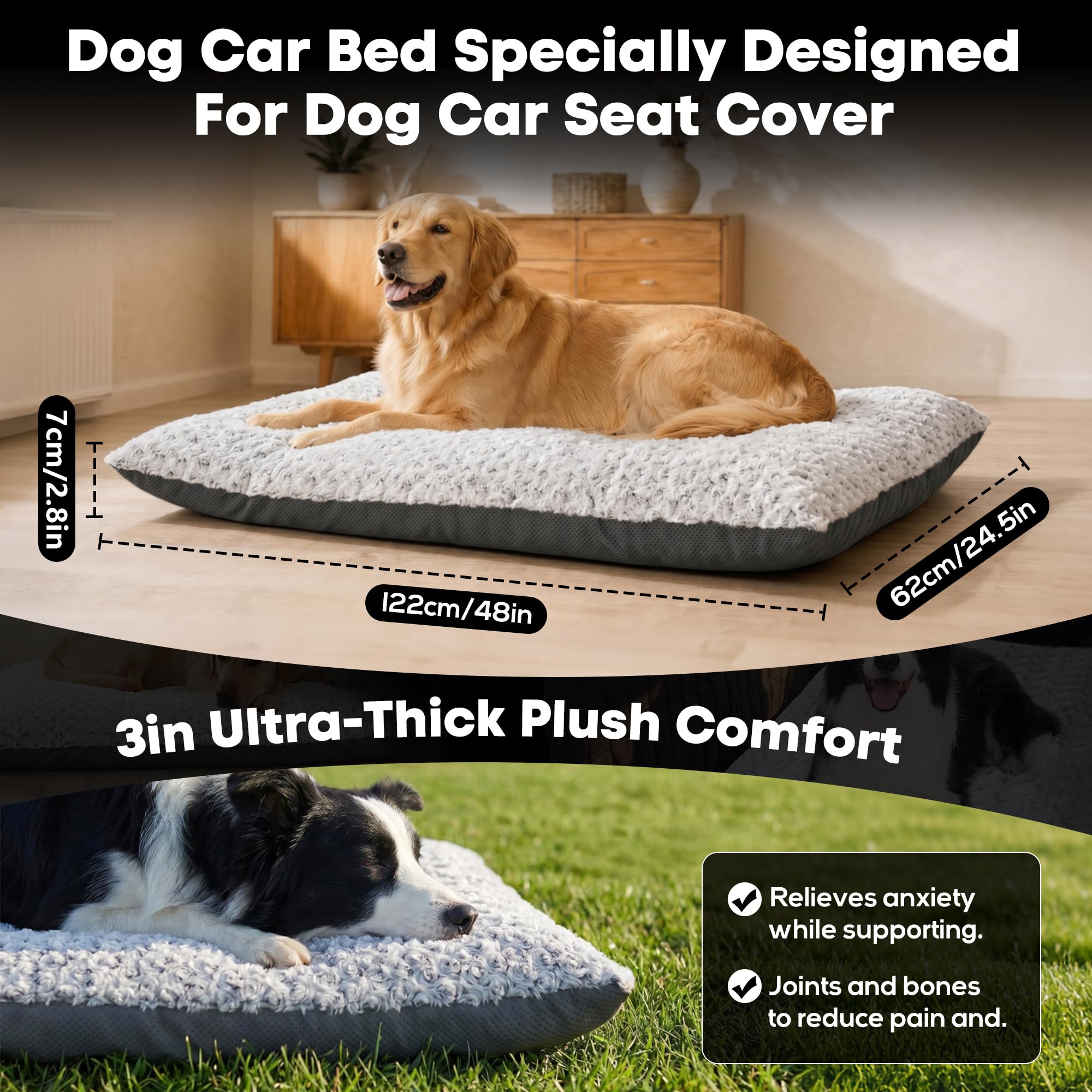 Loiion Cama Perro Coche Asiento, Alfombra Antideslizante, 122x62x7cm | Funda Asiento Coche Perro, Cama Perro Desenfundable y Lavable, Impermeable, Desmontable Lavable