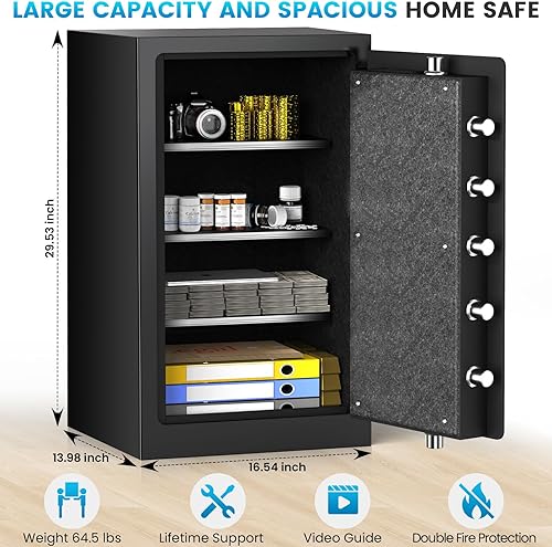 Miniatura 5 de Caja fuerte de 29.53 pulgadas de alto, caja fuerte para el hogar, resistente al agua y al fuego, caja fuerte digital de seguridad con llave de