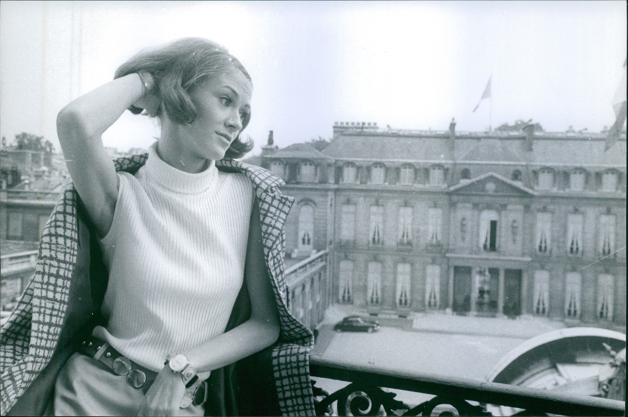Vintage photo of Pamara Vladimirstserra standing on balcony and posing.1968
