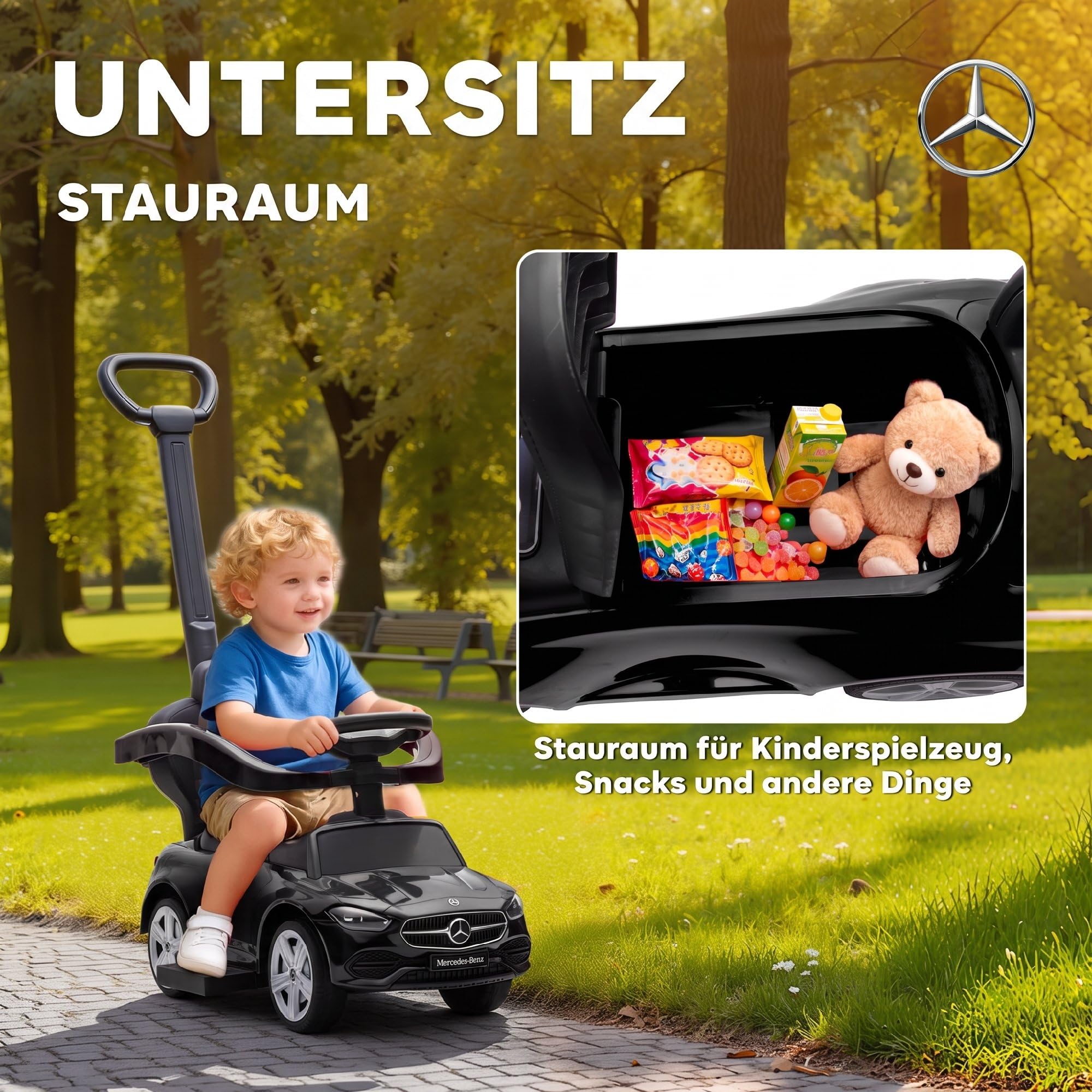 AIYAPLAY Auto jezdne z drążkiem 2-in-1 dzieci 1,5-3 lat Czarny
