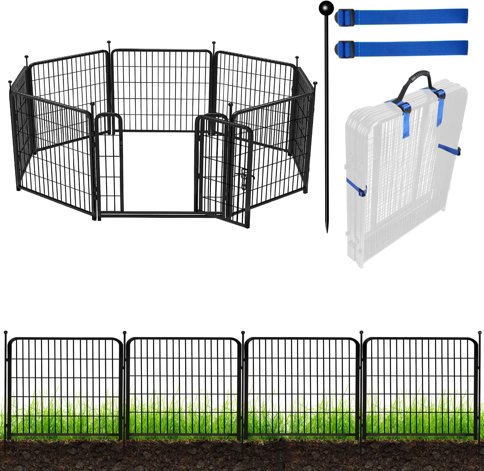 ADAVIN Decorative Metal Fence with Gate 36in(H) x 27in(L) 8 Panels Black