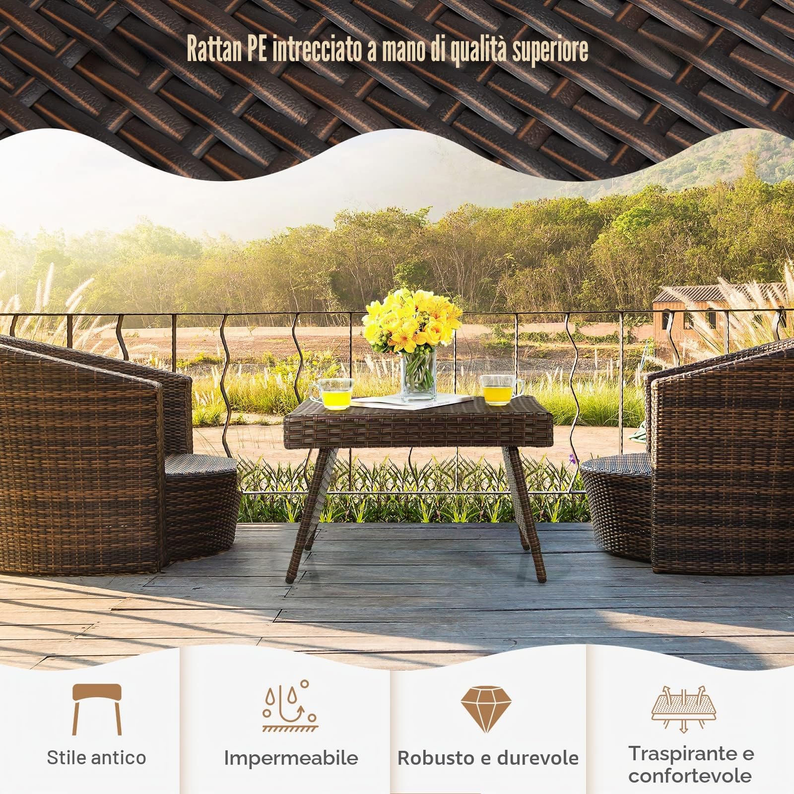 GIANTEX Tavolino Piegnevole in Rattan e Metallo, Tavolino Salvaspazio da Campeggio Leggero con Carico di 45 kg, Nessun Montaggio, Design Multiuso per all'Aperto/l'Interno, 60 x 40 x 40 cm