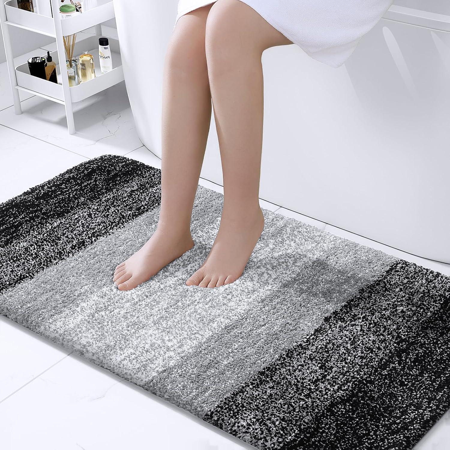 OLANLY Ombre Bath Rug and Bathroom Rugs Sets 2 Piece, Bath Rug Size 44x24 and Bathroom Rug Set Size 24x16+24x20 in Black, 3 Item Bundle