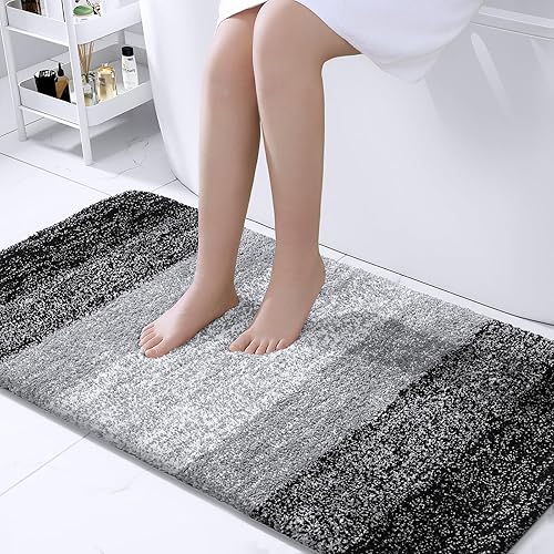 OLANLY Luxury Bathroom Rug Mat 44x24, Extra Soft and Absorbent Microfiber Bath Rugs, Non-Slip Plush Shaggy Bath Carpet Runner, Machine Wash Dry, Bath Mats for Bathroom Floor, Tub and Shower, Black