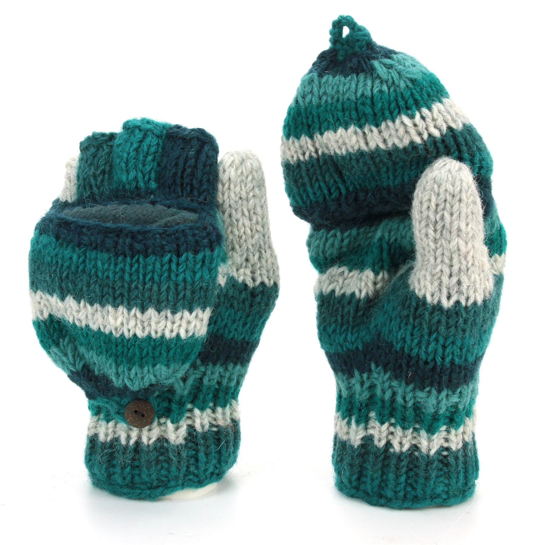 LOUDelephant Hand Knitted Wool Shooter Gloves - Stripe Teal