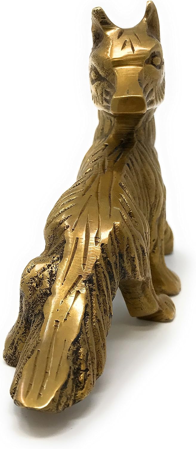 Textured Solid Brass Sly Fox Paperweight, 4.25 Inches Long