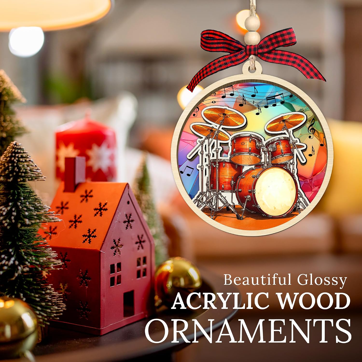 HEXMOZ Drum Ornaments for Christmas Tree - Drummer Gifts for Men, Teen Boys - Music Themed Gifts for Drummers, Musical Christmas Decorations - Wood Acrylic Xmas Ornaments image 4
