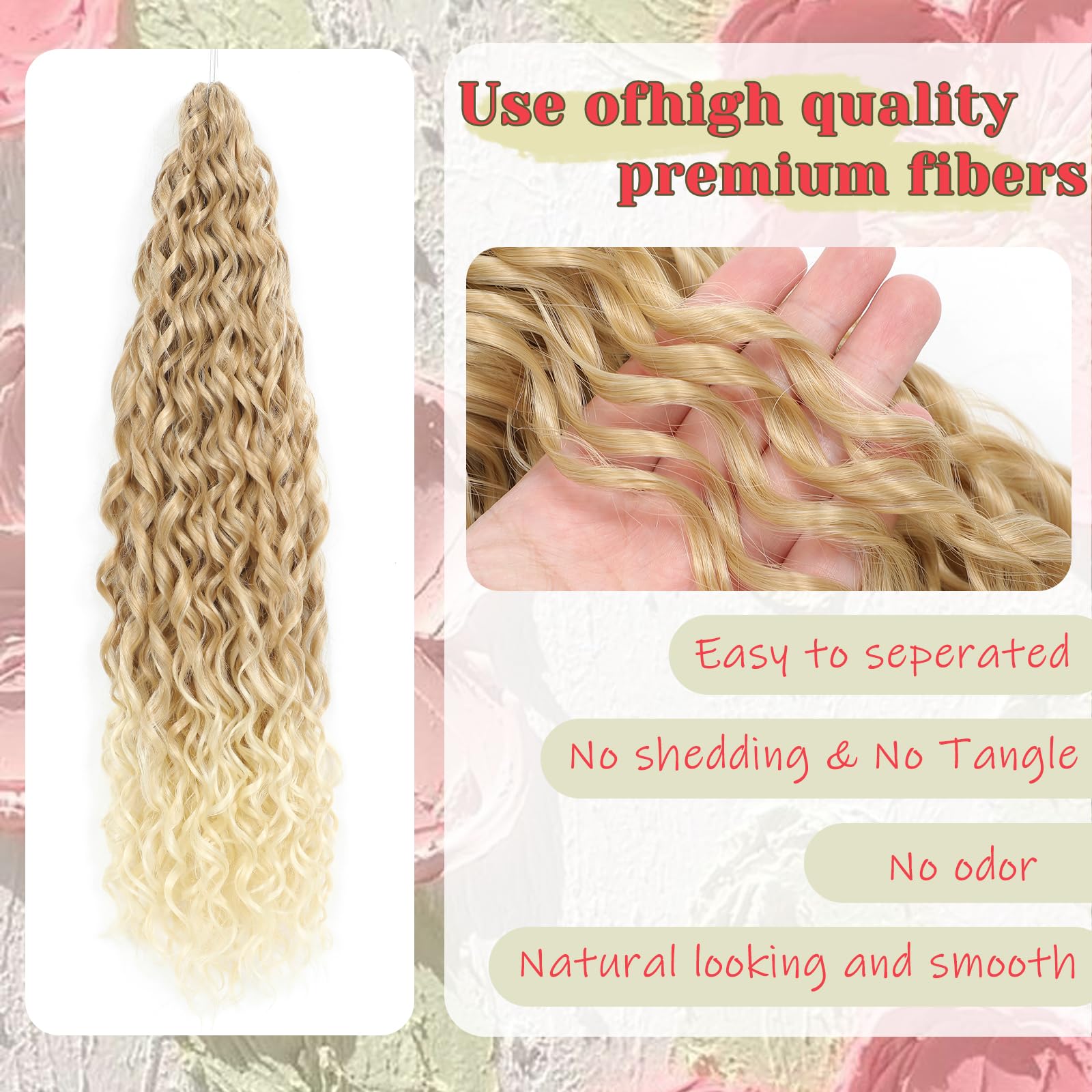 24Inch Deep Wave Twist Curly Crochet Hair Extensions 3Pack Deep Wavy Air Curl Bulk Hair Synthetic Boho Braids Water Wave Crochet Hair Extension for Women (T27/613 - Image 3