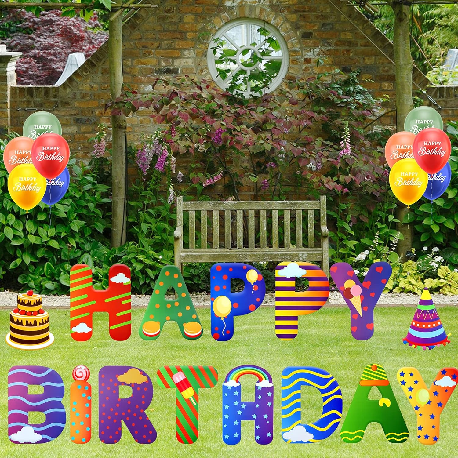 Happy Birthday Yard Sign with Stakes - 15" Birthday Lawn Letters Set with 30 Balloons and 2 Pens, Colorful Outdoor Yard Decorations with Bright Letters Made of Corrugated : Patio, Lawn & Garden