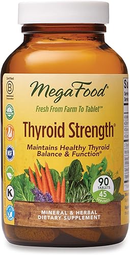 MegaFood Fuerza tiroidea, suplemento mineral para apoyo tiroideo con Ashwagandha, zinc, yodo, L-tirosina, selenio y cobre, sin gluten, hecho sin