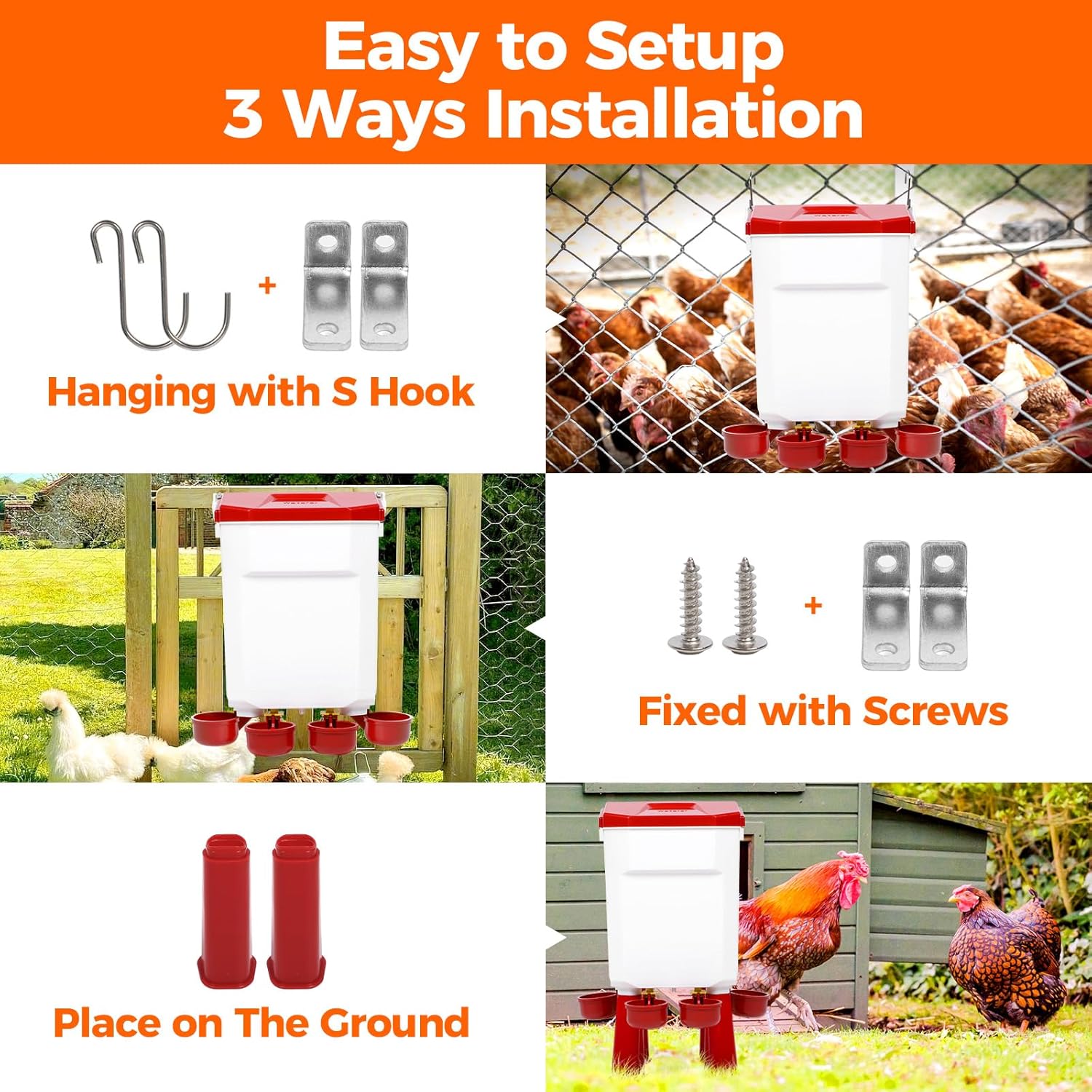 Automatic Chicken Waterer with Float-Controlled System, Standing Poultry Waterer for Chicks, Duck, Goose and Turkey, Chicken Water Feeder with 8 Stand Legs, Connects to Extension Hose