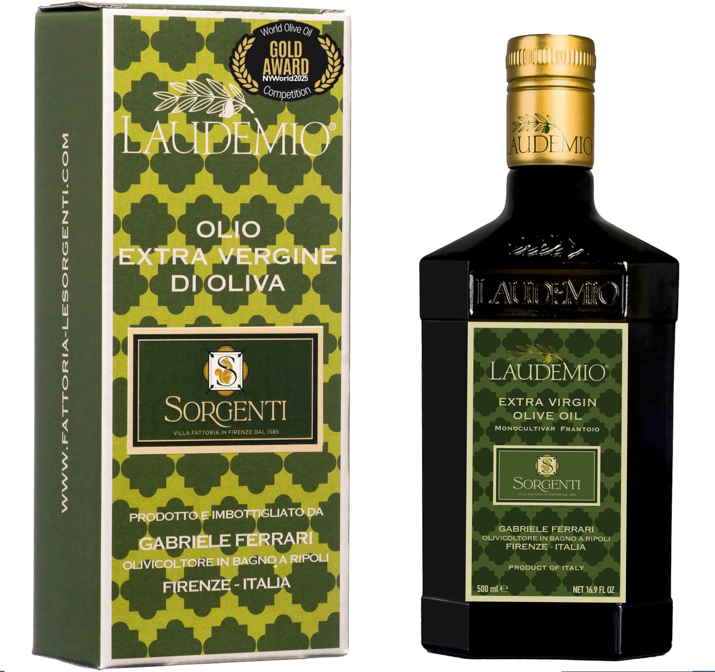 Laudemio Sorgenti, +650 mg/kg Tuscany Polyphenols Rich Extra Virgin Olive Oil, Fresh 2024-2025 Early Harvest, 2025 NYIOOC Gold Award, Frantoio Monovarietal, Lab Tested, No Pesticides, 16.9 fl oz