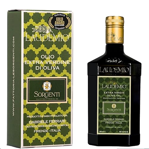 Laudemio Sorgenti, Aceite de Oliva Extra Virgen Rico en Polifenoles de la Toscana +650 mg/kg, Cosecha Temprana Fresca 2024-2025, Premio de Oro