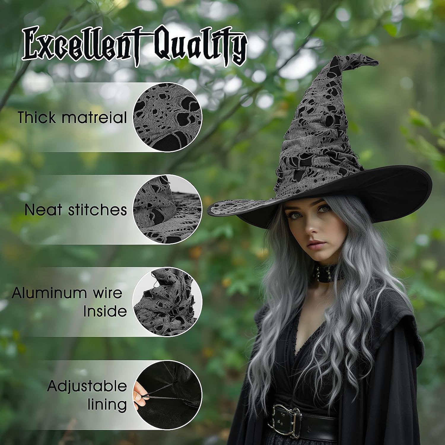 HOMELEX Adult Witch Hat, Tattered Lace Costume Hat for Halloween