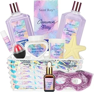Cinnamon Berry Spa Gift Set for Women, 11Pcs Relaxing Bath and Body Gift Sets, Birthday Gifts with Bubble Bath, Body Oil, Candle, Bath Soak Powder, Lip Stick, Gel Eyemask, Home Spa Gift Basket