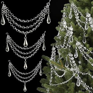 Pinkunn 12 Pcs 3-Layer Crystal Garland for Christmas Tree 20in 16in 12in 3-Layer Acrylic Bead Garland Hanging Christmas Decorations Indoor Home Decor for Home Xmas Wedding Party Decor(Teardrop)
