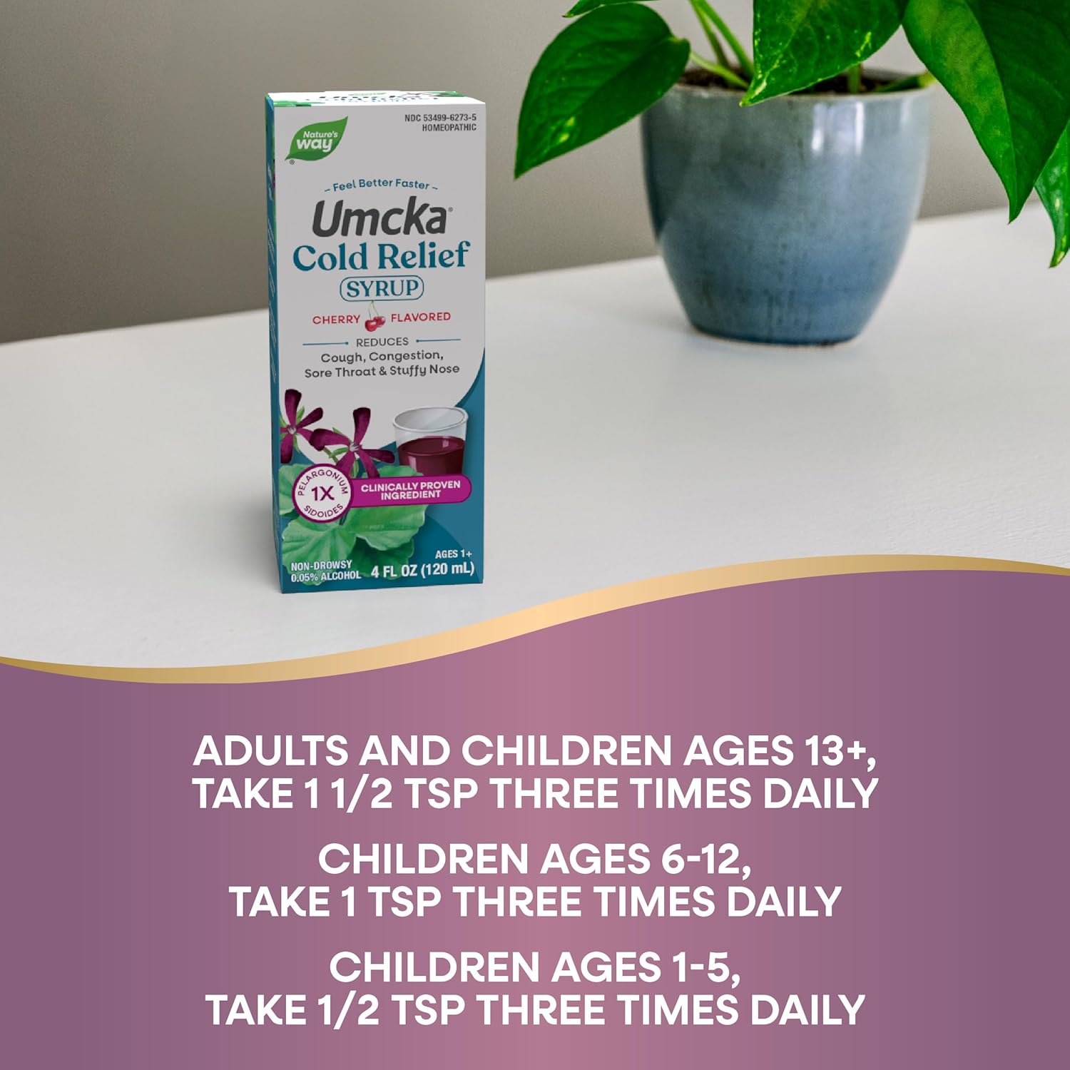 Nature's Way Umcka Cold Relief Syrup, Shortens Duration & Reduces Severity, Multi-Symptom Cold Relief, Homeopathic, Phenylephrine Free, Non-Drowsy, Cherry Flavored, 4 Fl Oz (Packaging May Vary) - Image 6