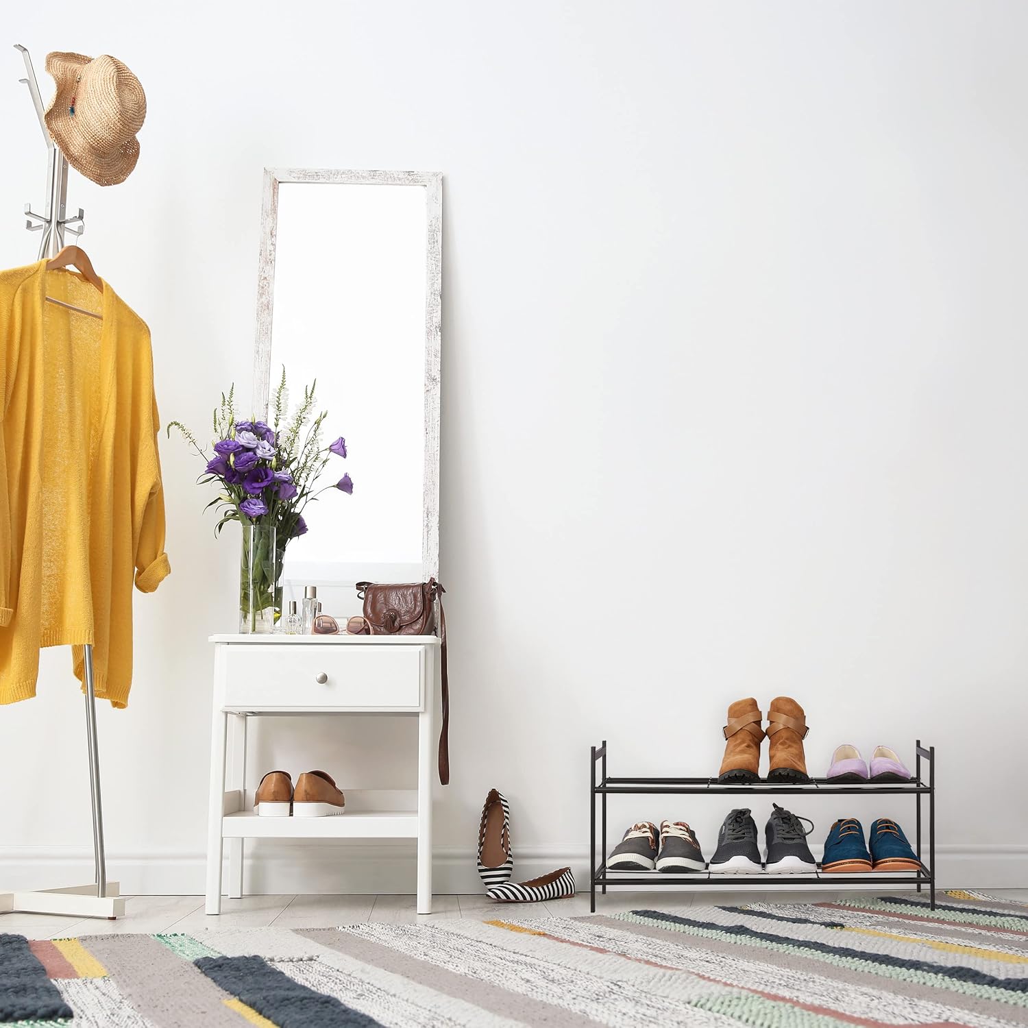 Relaxdays Metal Shoe Rack 2 Tier Stackable Hallway Shoe Rack HBT 33.5 x 70 x 26 cm 6 Pairs Shoes Open Black