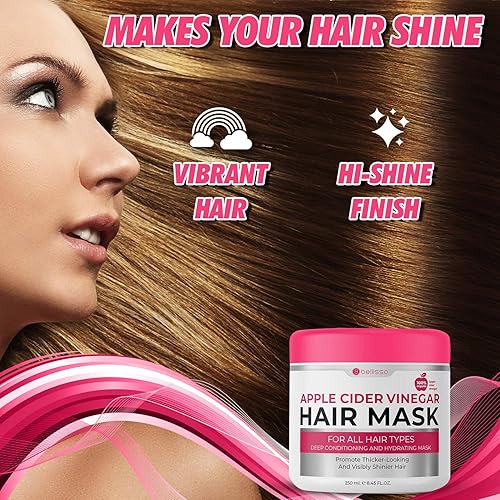 Miniatura 7 de Bellisso Máscara acondicionador de cabello de vinagre de sidra de manzana - Tratamiento profundo con aceite de argán para cabello seco dañado -