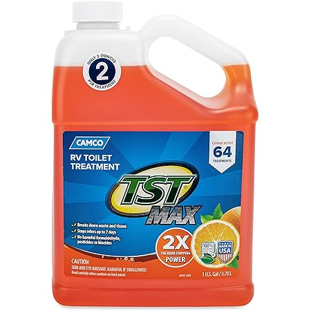 Camco TST Ultra-Concentrate Orange Scent RV Toilet Treatment, Formaldehyde Free, Breaks Down Waste And Tissue, Septic Tank Safe, Treats up to 64 - 40 Gallon Holding Tanks (128 Ounce Bottle) - 41173
