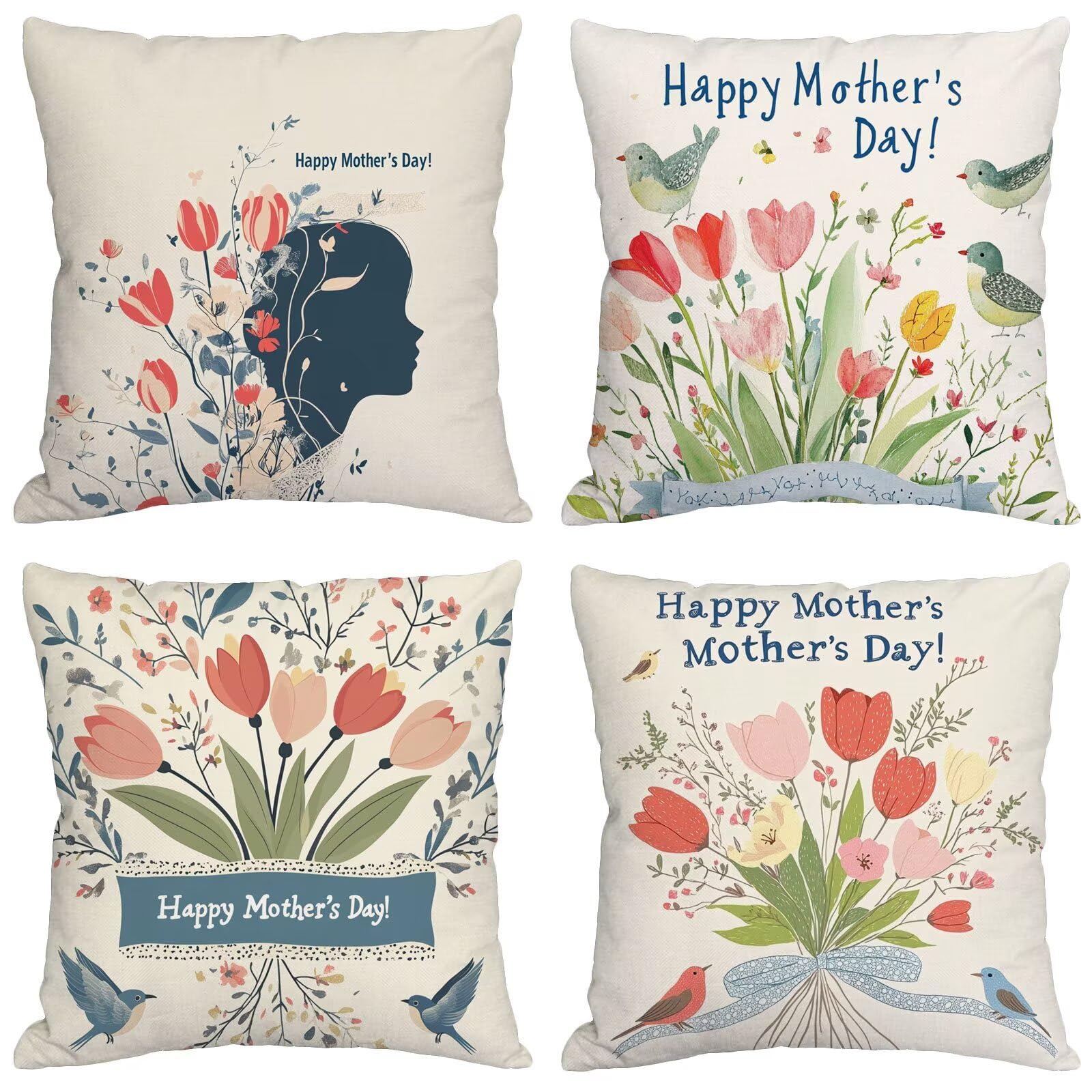 Festa della mamma Cuscini per Divano Esterno Giardino Tulipano Cuscini 70x70cm Grandi Copricuscini per Divani Impermeabili Linoi Cushion Covers per Interno/Esterno Balcone Estate Regalo,Set di 4 BZ-4