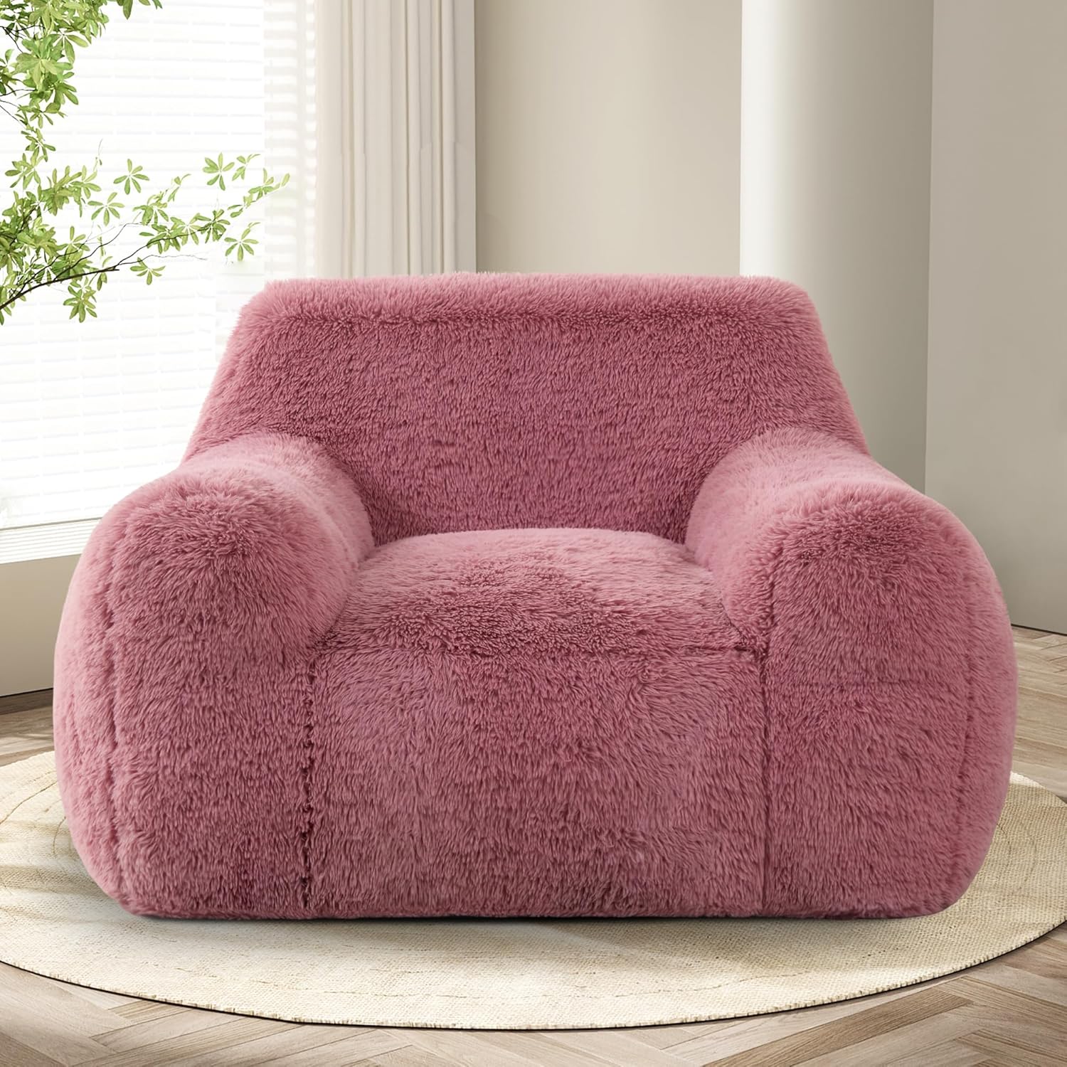 Bean Bag Chair Giant Bean Bag Chairs for Adults, Bean Bag Sofa Chair with Armrests, Oversize Beanbag Couch Comfy Chair for Bedroom, Living Room, Dorm and Office Large Pink
